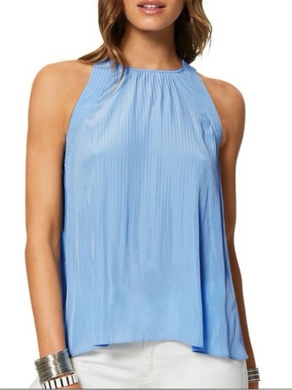 Ramy Brook Aubrie Pleated Tank Top | Periwinkle Blue | Size Medium